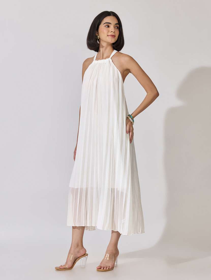 Women Solid Halter Neck Shift Dress - 22619468 -  Standard Image - 3