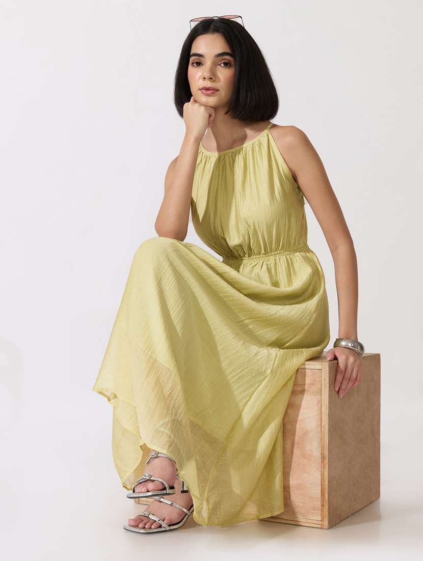 Women Self Design Halter Neck Fit And Flare Dress - 22619472 -  Standard Image - 5