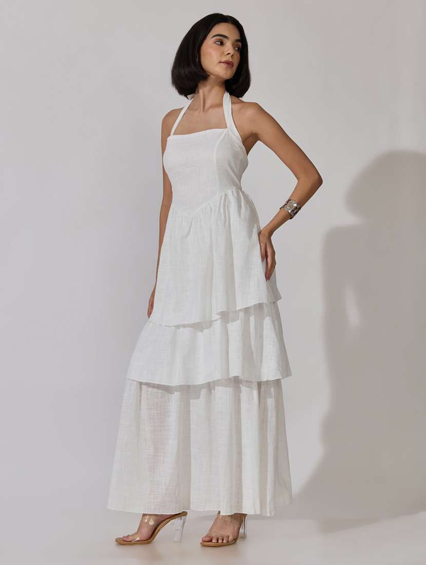 Women Solid Halter Neck Layered Dress - 22619473 -  Standard Image - 3