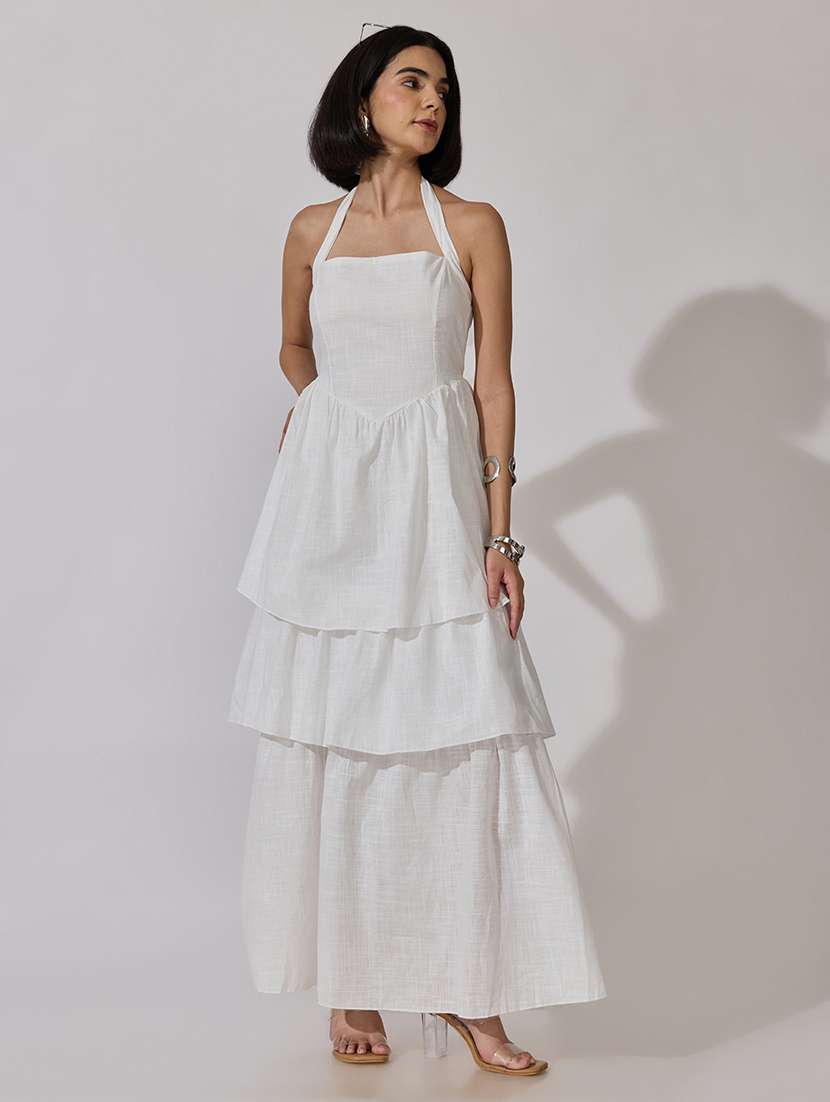 Women Solid Halter Neck Layered Dress - 22619473 -  Standard Image - 5