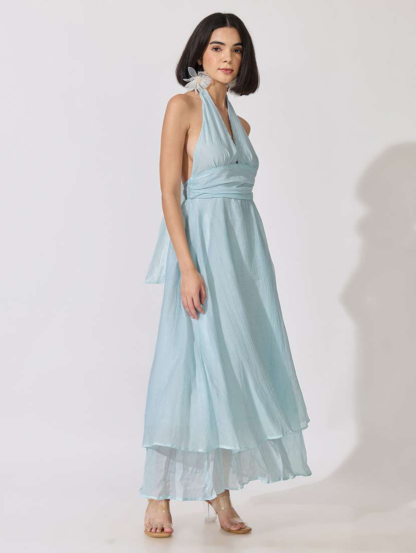 Women Solid Halter Neck Layered Dress - 22619475 -  Standard Image - 3