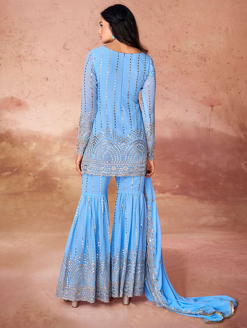 women embroidered long sleeves kurta sharara set with dupatta - 22619483 -  Standard Image - 3