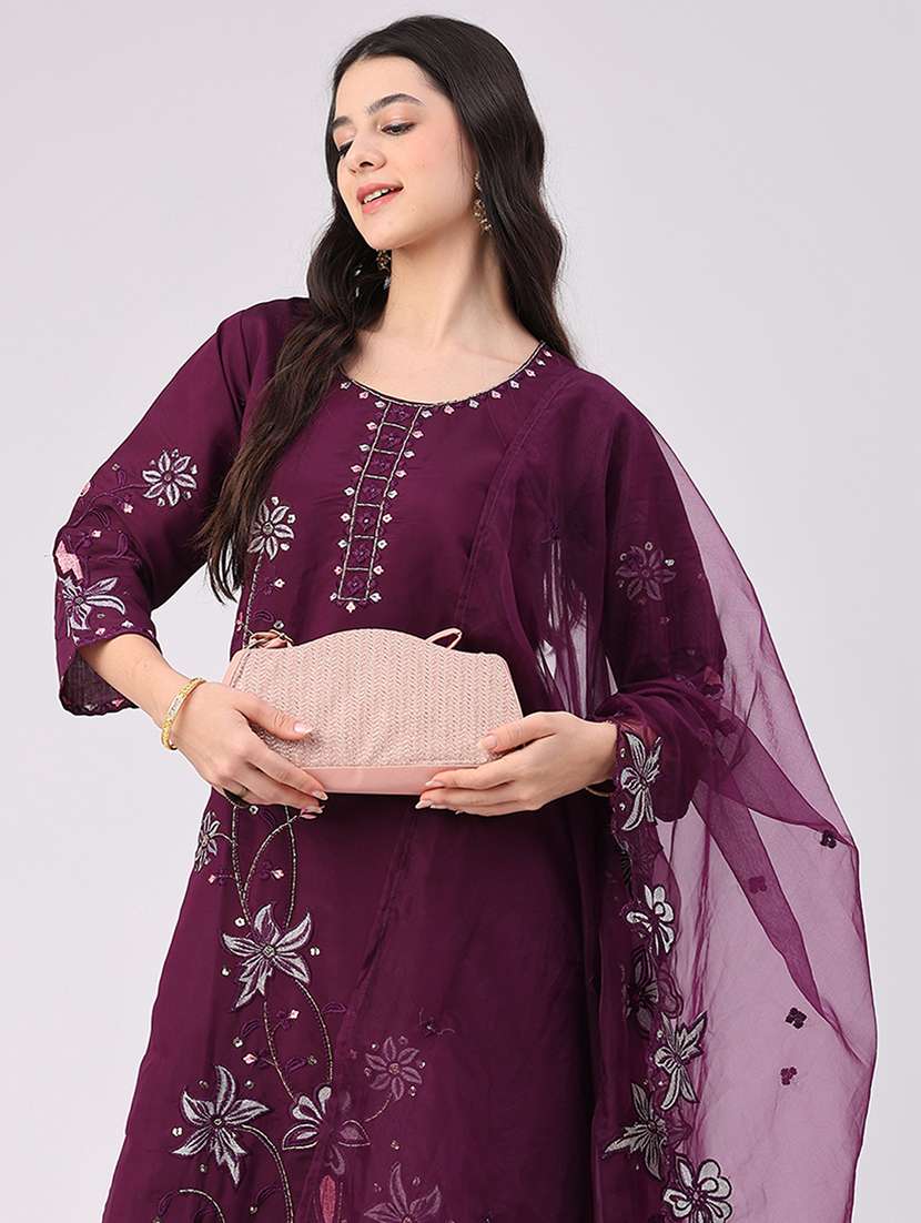Women Embroidered Three Quarter Sleeve Kurta Pant With Dupatta Set - 22619545 -  Standard Image - 3