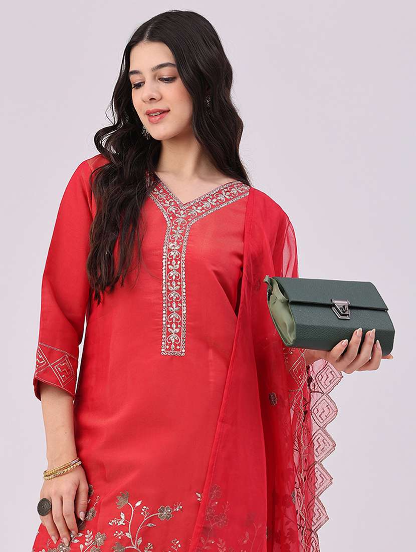 Women Embroidered Three Quarter Sleeve Kurta Pant With Dupatta Set - 22619547 -  Standard Image - 3