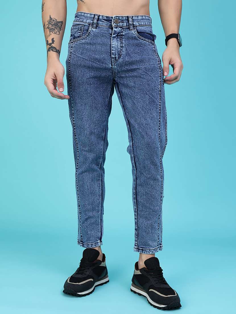 men washed mid rise ankle length slim fit jeans