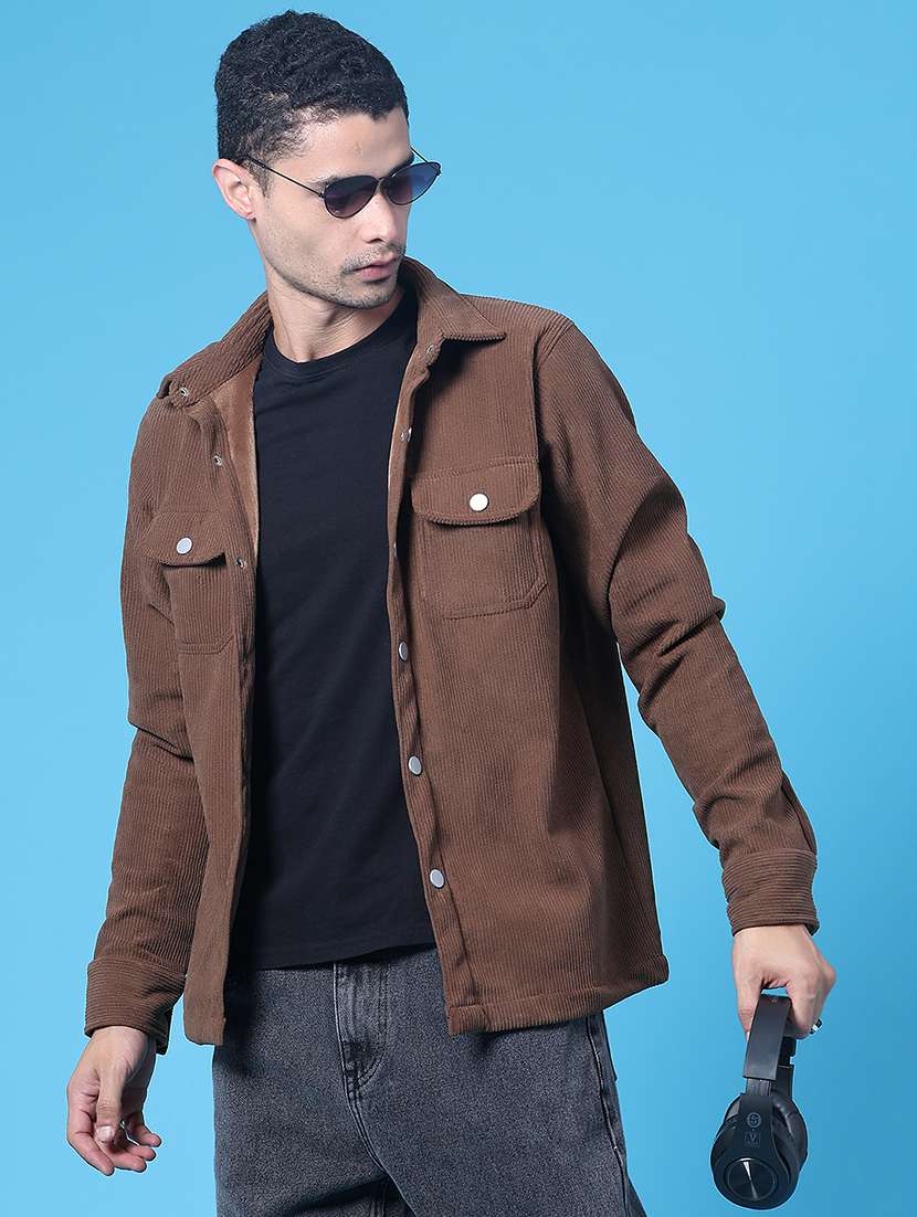 men textured long sleeve regular fit shacket