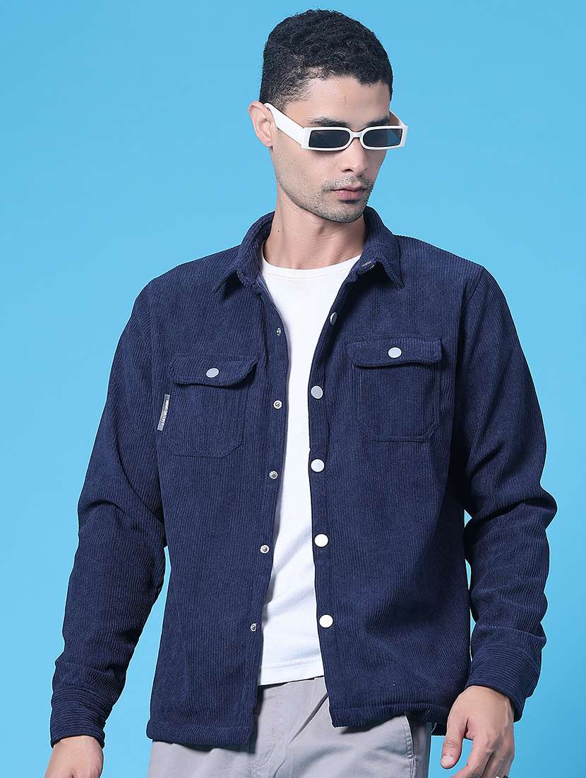 men textured long sleeve regular fit shacket