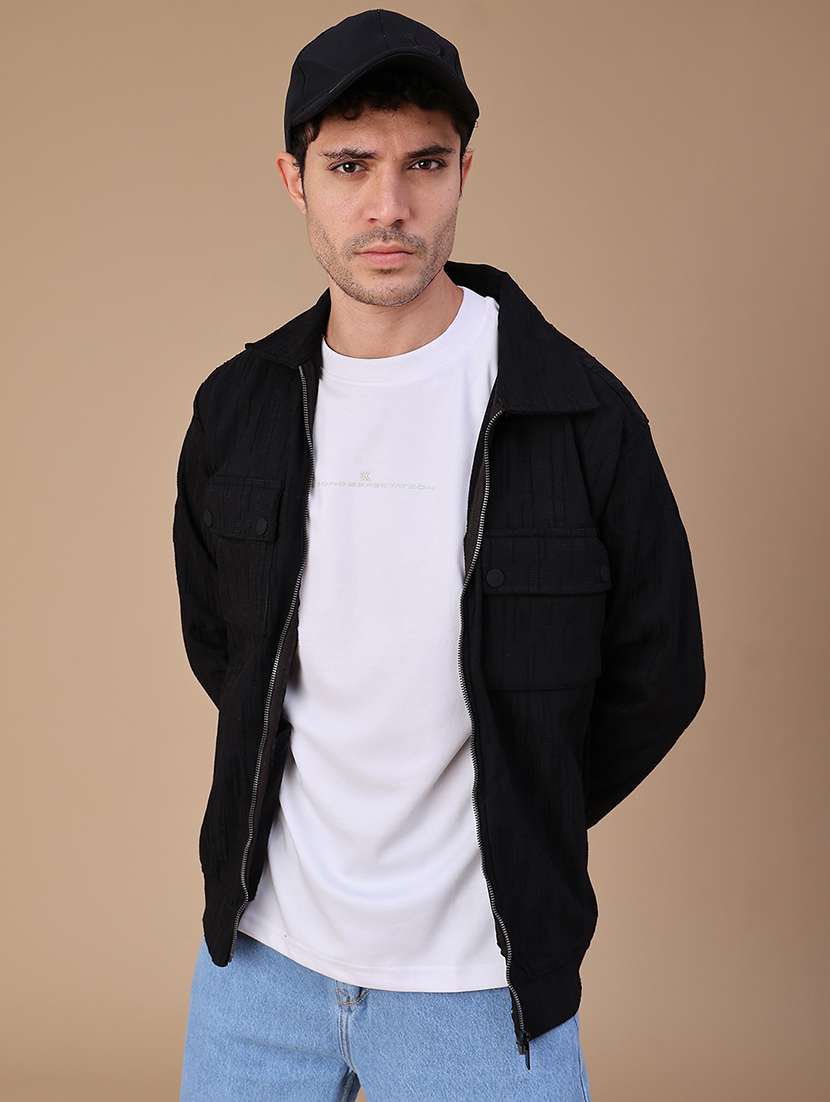 men self design long sleeve regular fit shacket