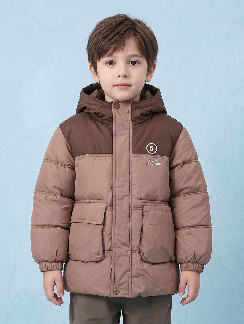 boys colourblocked long sleeves quilted jacket