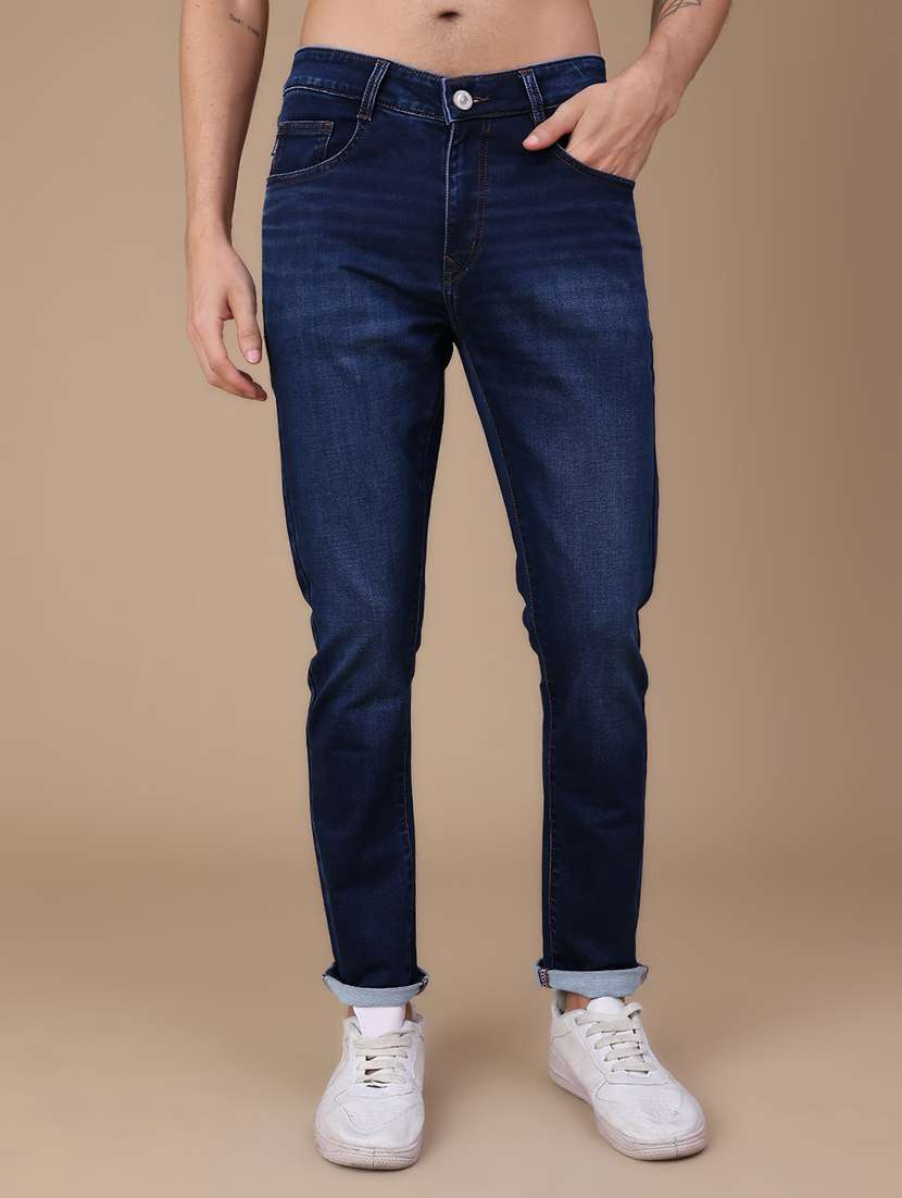 men washed mid rise full length slim fit jeans