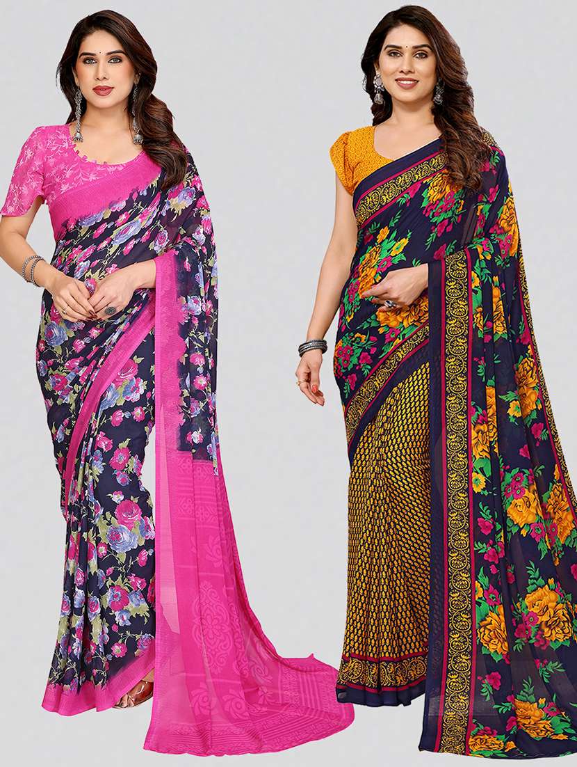women pack of 2 printed combo saree with blouse