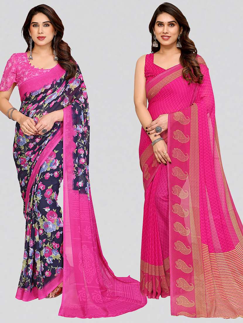 women pack of 2 printed combo saree with blouse