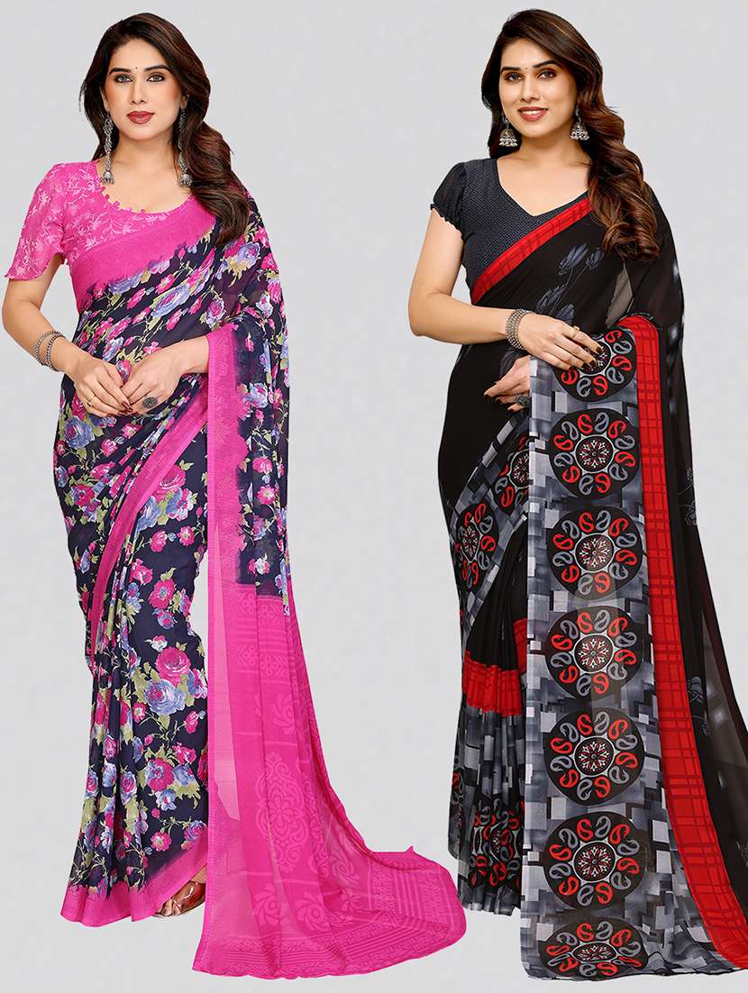 women pack of 2 printed combo saree with blouse