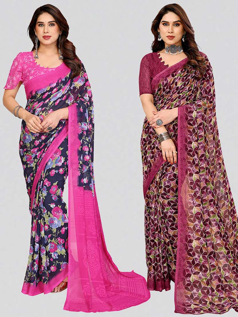 women pack of 2 printed combo saree with blouse
