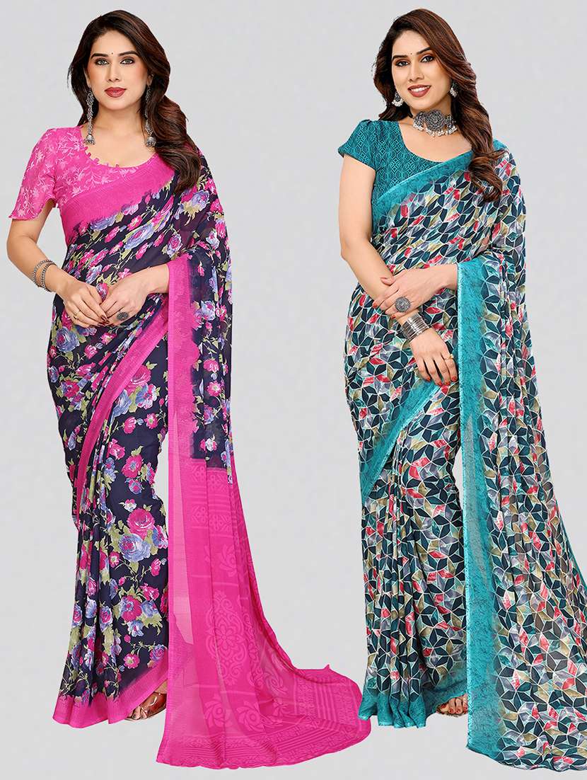 women pack of 2 printed combo saree with blouse