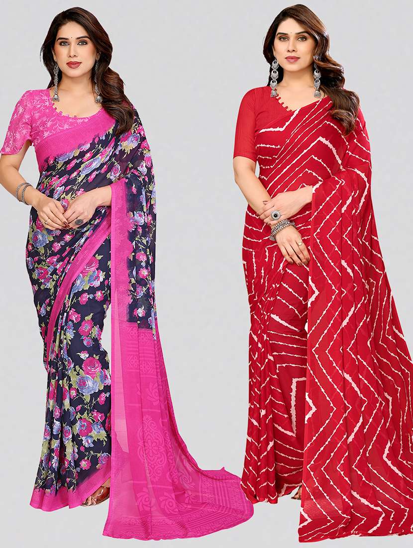 women pack of 2 printed combo saree with blouse