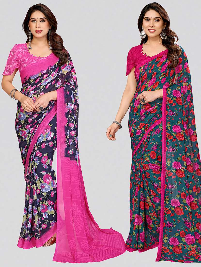 women pack of 2 printed combo saree with blouse