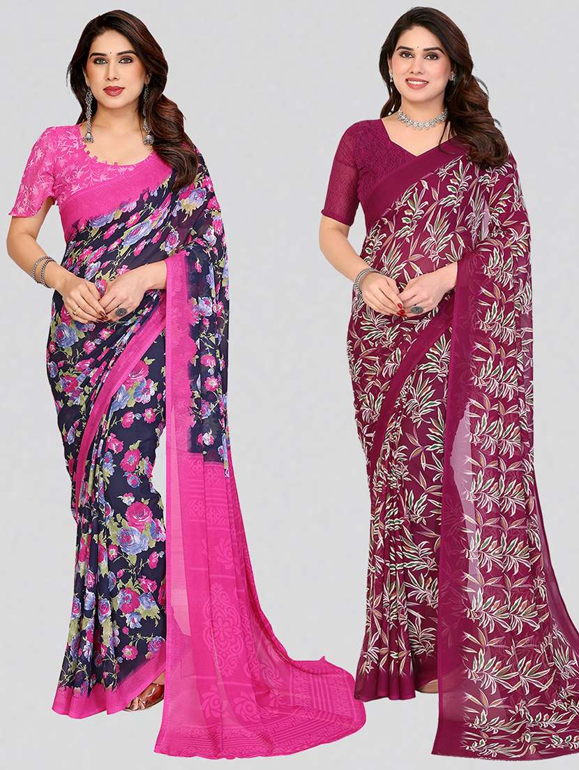 women pack of 2 printed combo saree with blouse