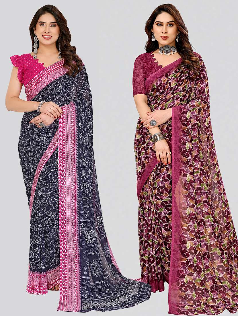 women pack of 2 printed combo saree with blouse