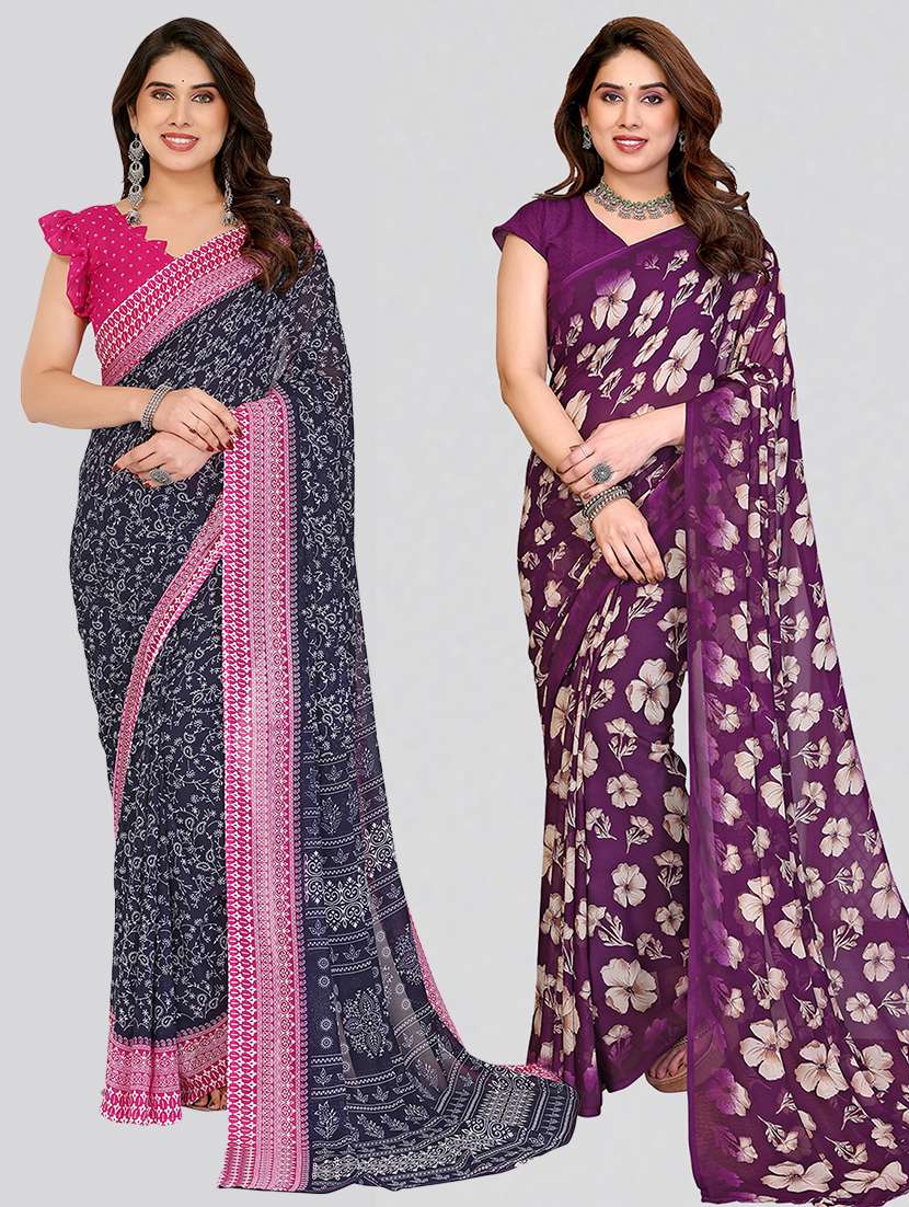 women pack of 2 printed combo saree with blouse