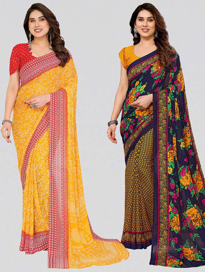 women pack of 2 printed combo saree with blouse