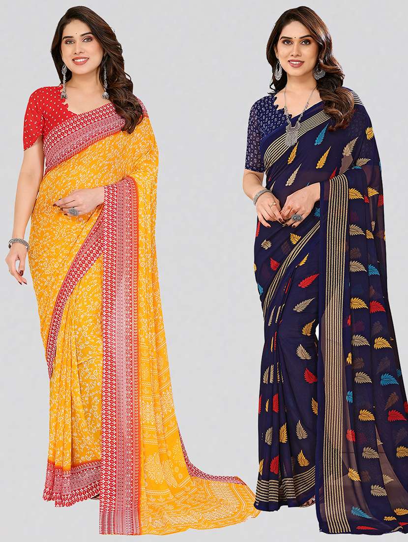 women pack of 2 printed combo saree with blouse
