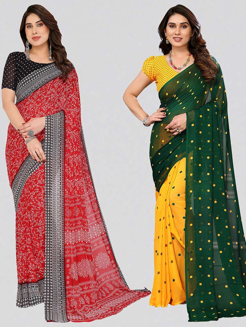 women pack of 2 printed combo saree with blouse