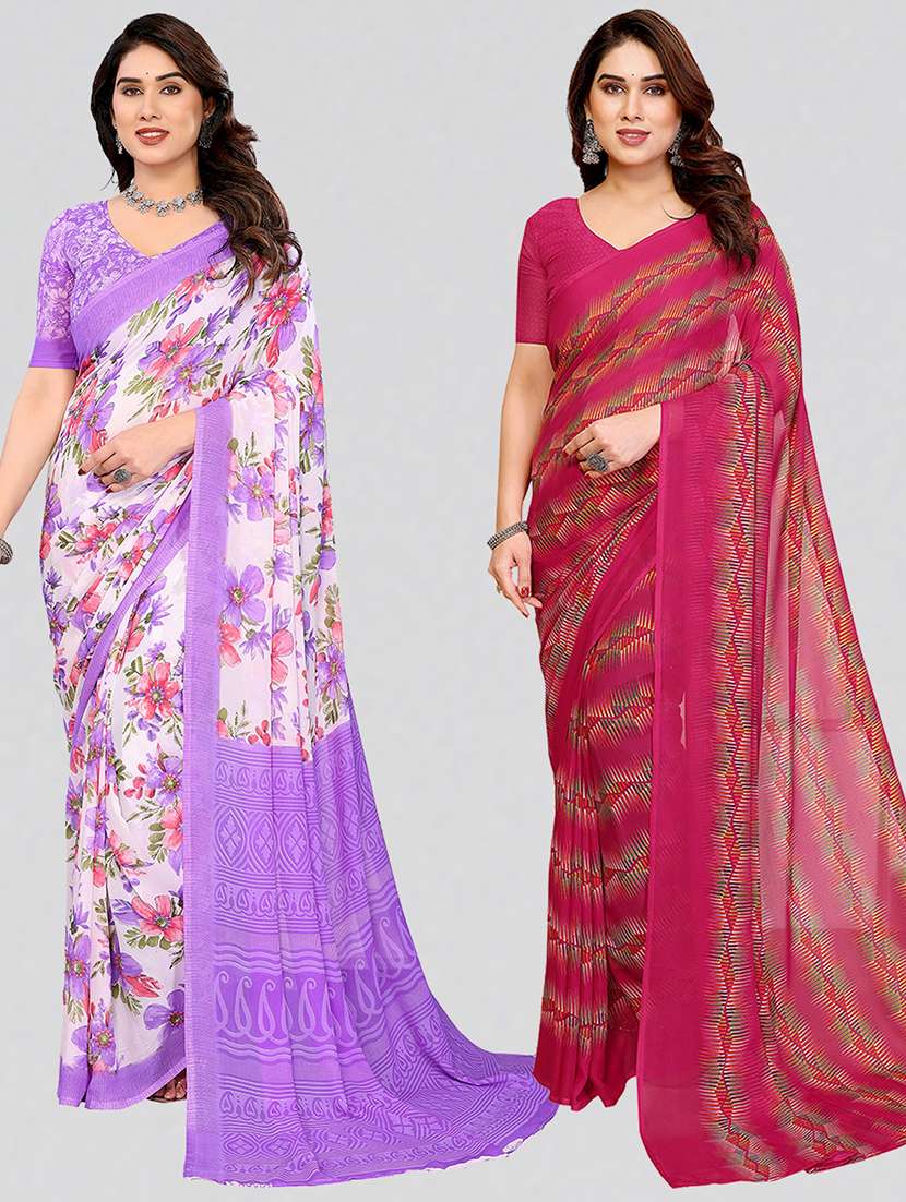 women pack of 2 printed combo saree with blouse