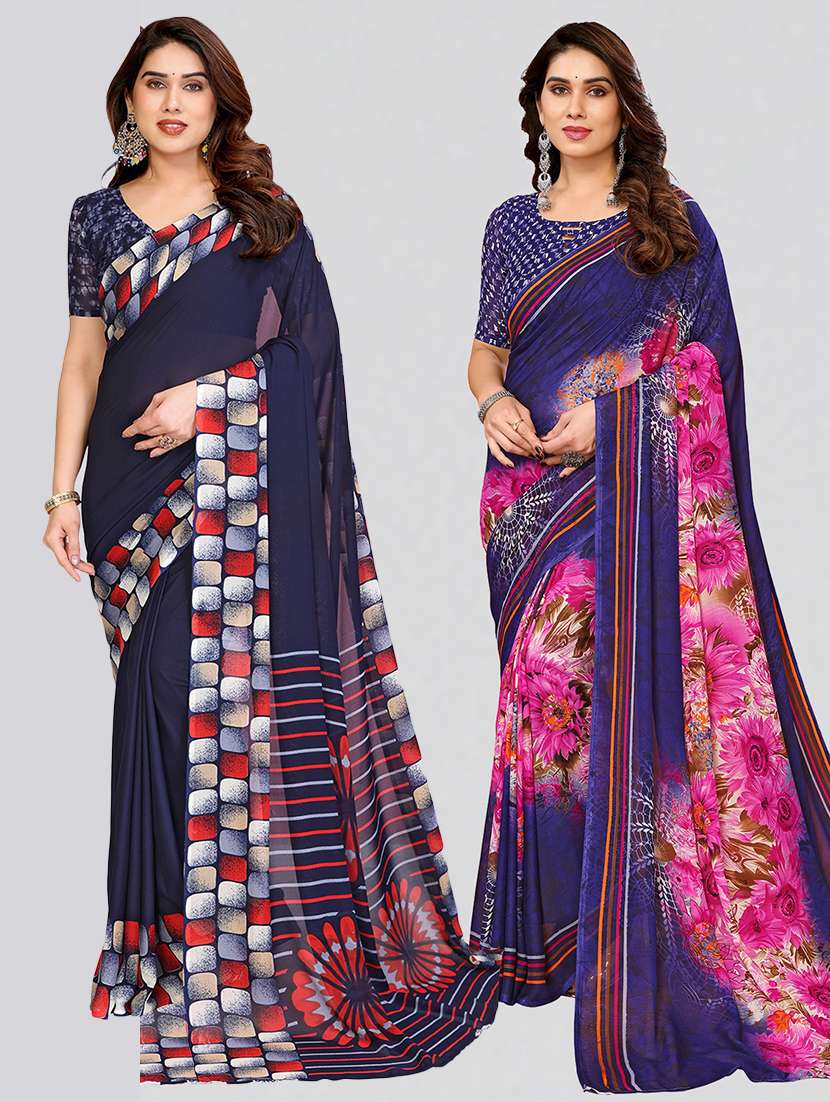 women pack of 2 printed combo saree with blouse