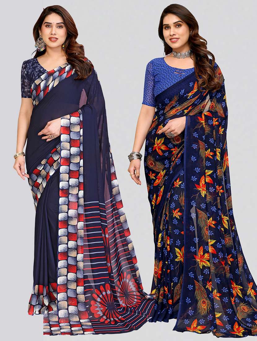 women pack of 2 printed combo saree with blouse