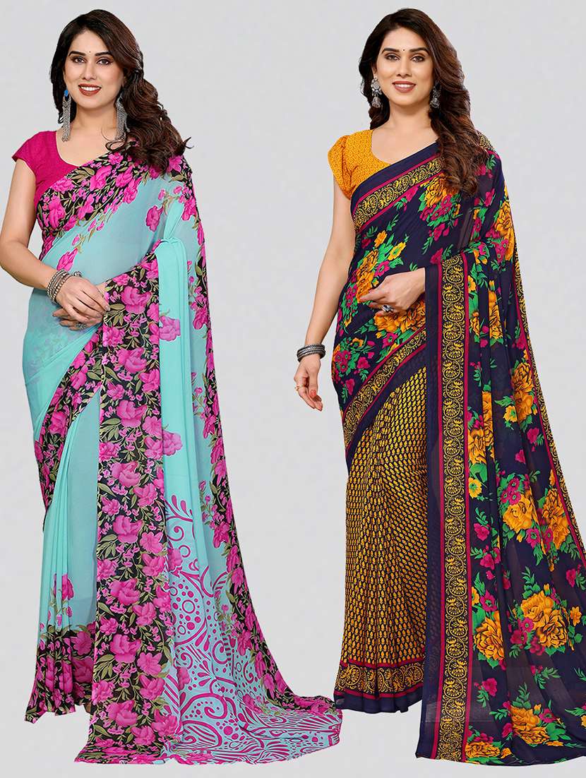women pack of 2 printed combo saree with blouse