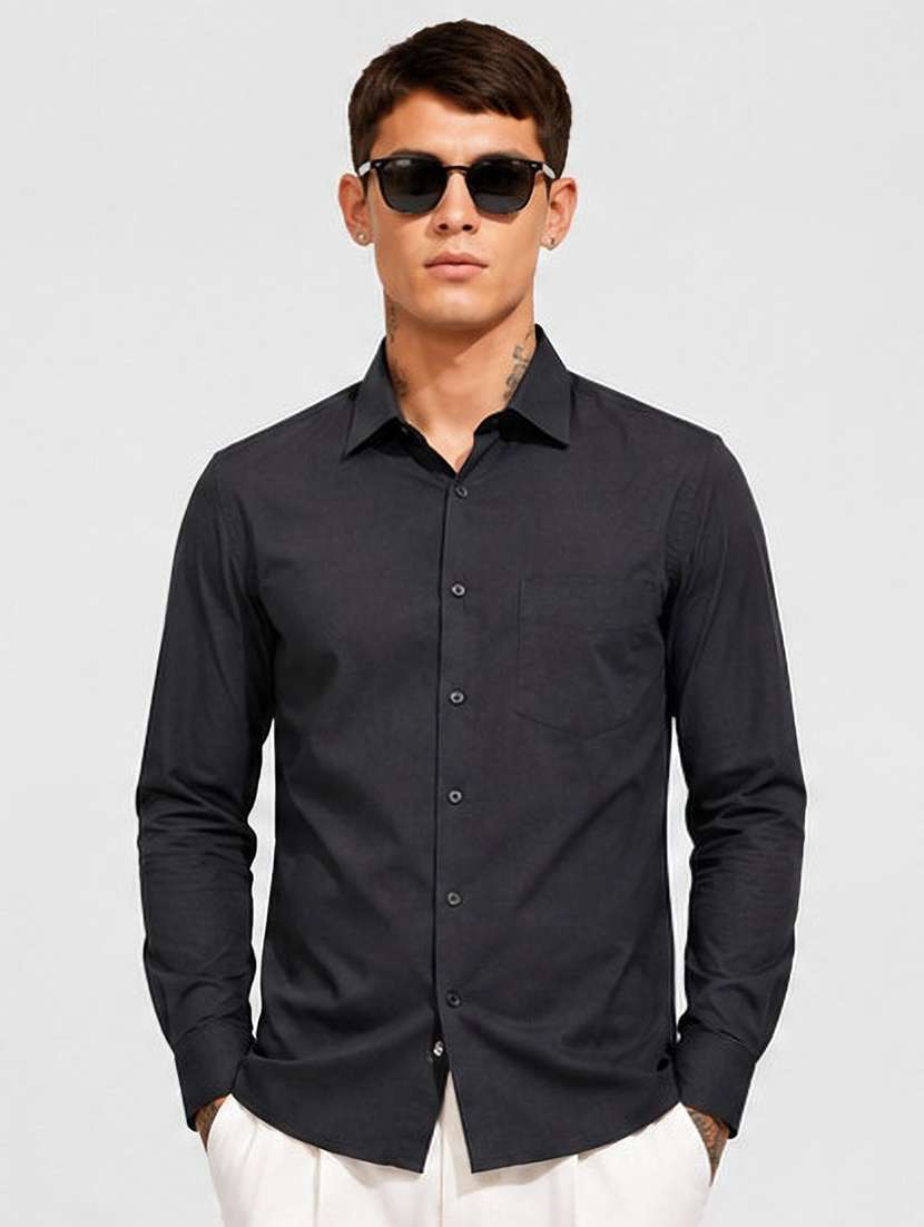 men solid long sleeve regular fit casual shirt
