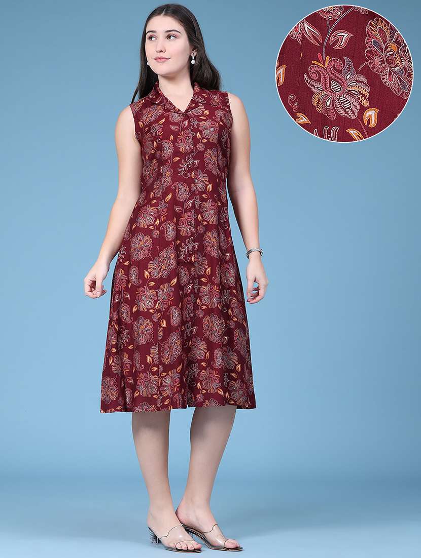 women printed sleeveless a-line dress - 22624713 -  Standard Image - 5