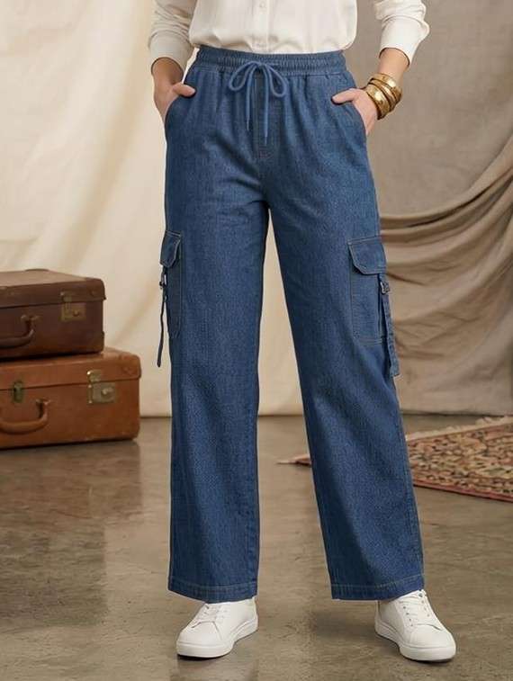 women solid mid rise regular fir cargo