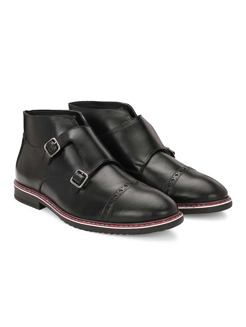 men solid low ankle monk boots