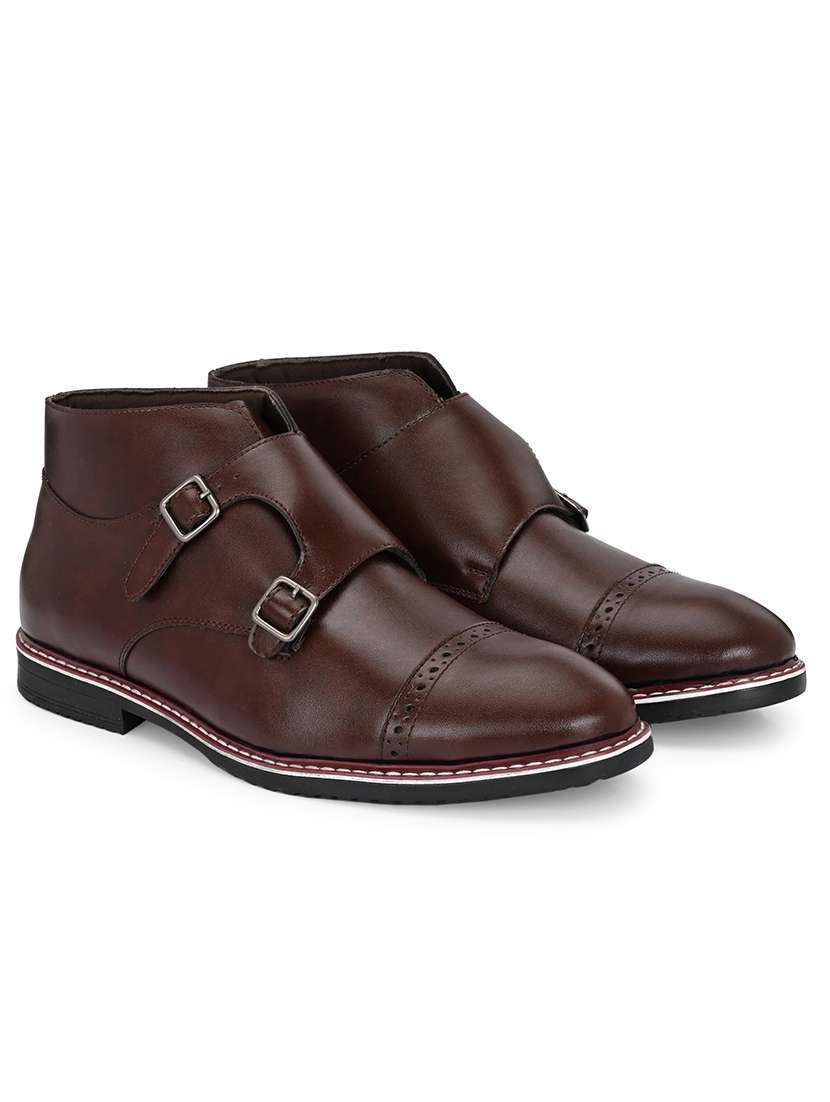 men solid low ankle monk boots