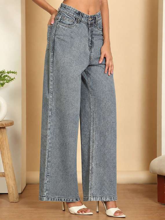 women plain mid rise wide leg jeans - 22624762 -  Standard Image - 3