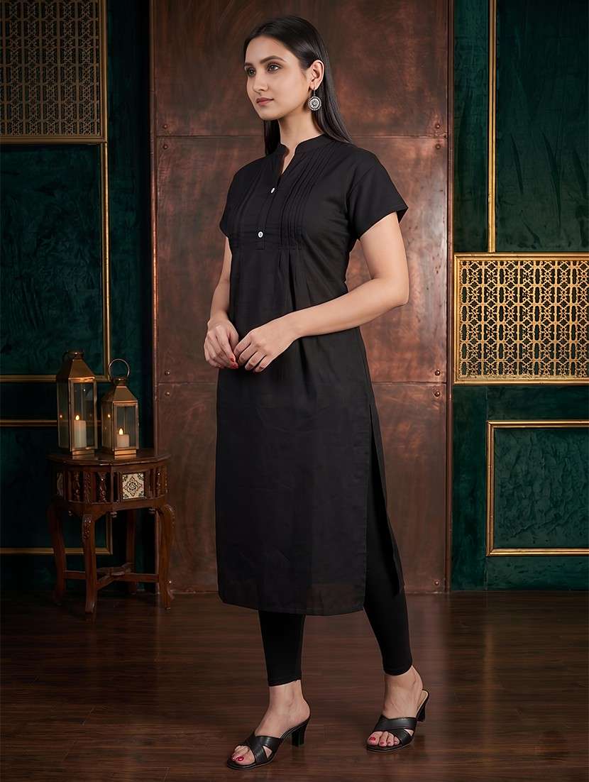 women solid short sleeves straight kurta - 22624775 -  Standard Image - 3
