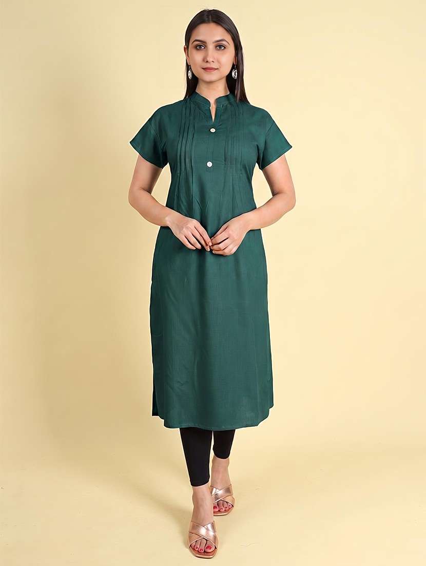 women solid short sleeves straight kurta