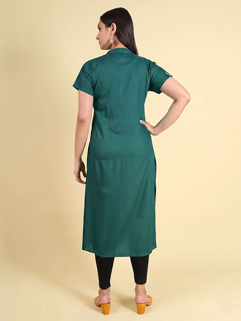women solid short sleeves straight kurta - 22624776 -  Standard Image - 3