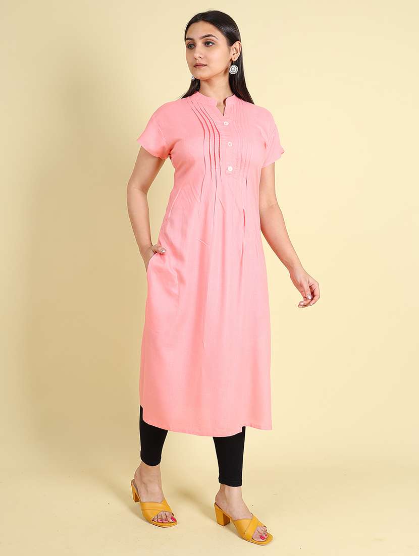 Women Solid Short Sleeves Straight Kurta - 22624778 -  Standard Image - 3