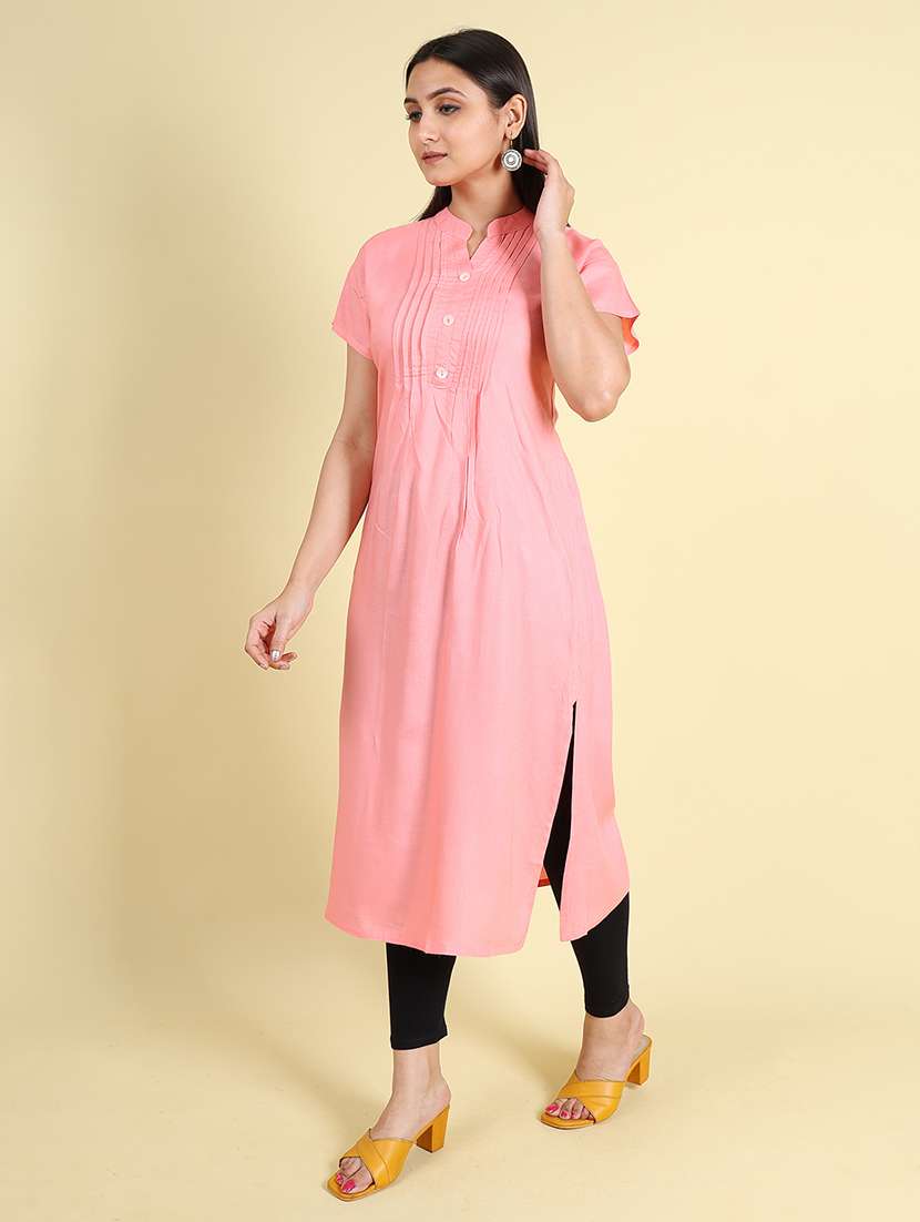 Women Solid Short Sleeves Straight Kurta - 22624778 -  Standard Image - 5