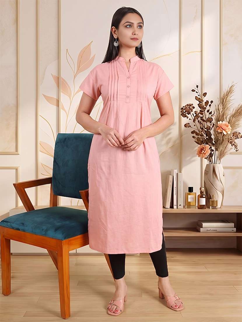women solid short sleeves straight kurta