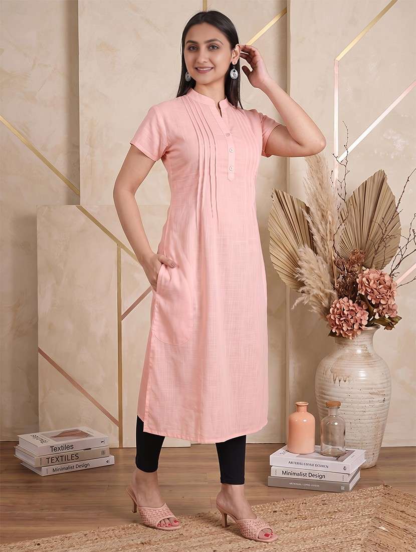 women solid short sleeves straight kurta - 22624780 -  Standard Image - 3