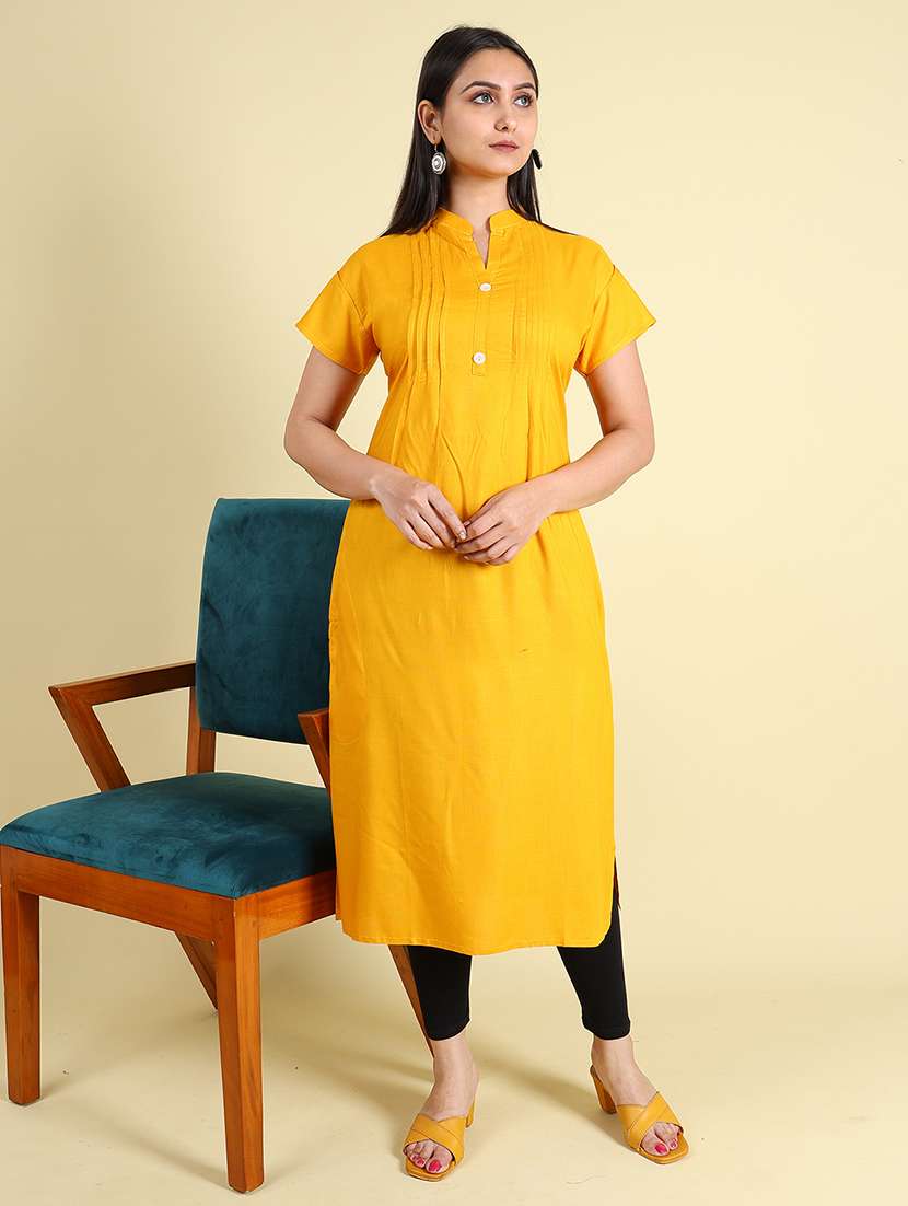 women solid short sleeves straight kurta