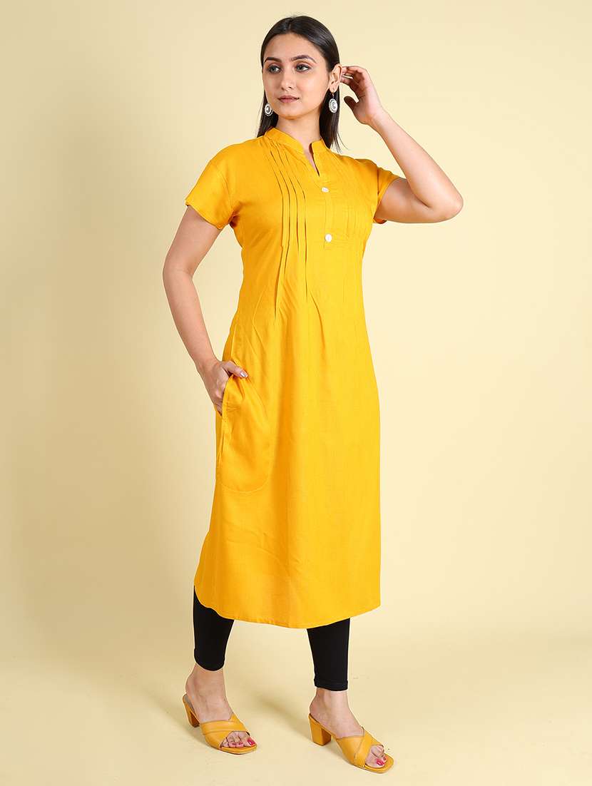 women solid short sleeves straight kurta - 22624783 -  Standard Image - 5