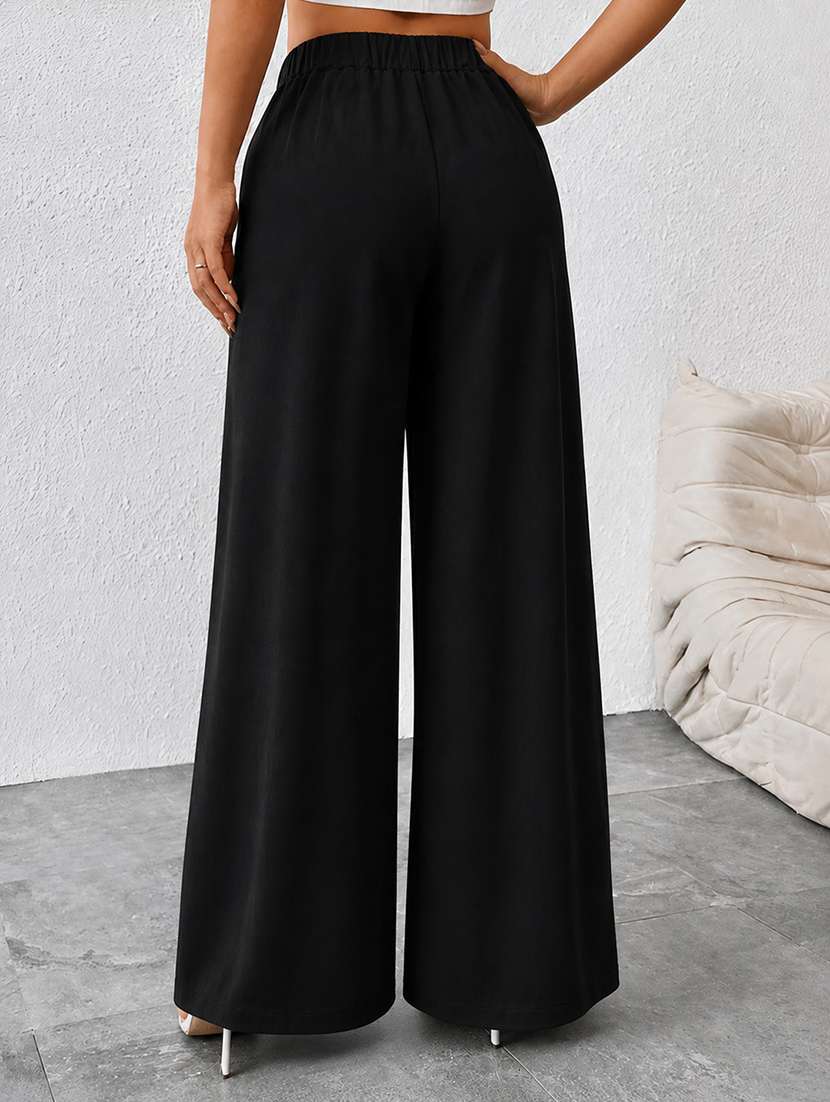 women solid high rise wide leg trouser - 22624814 -  Standard Image - 3
