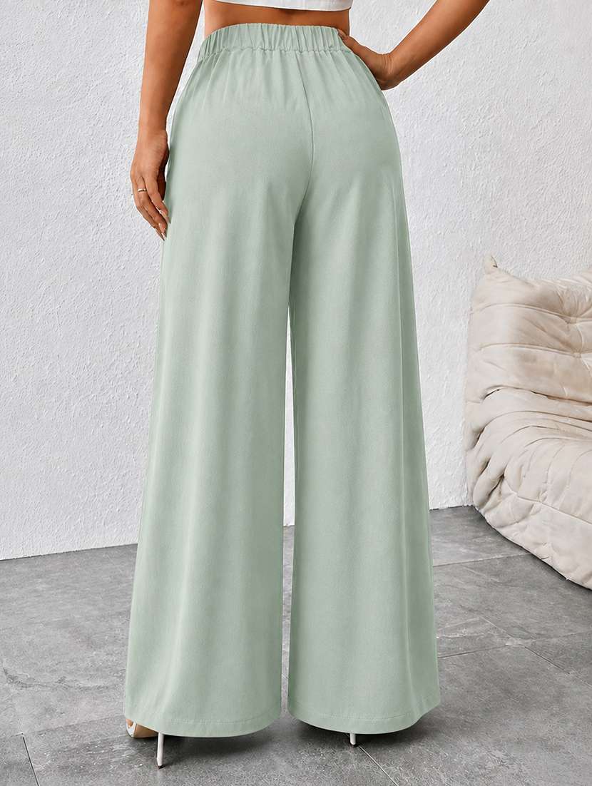 women solid mid rise wide leg trouser - 22624821 -  Standard Image - 3