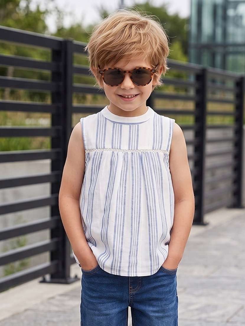 girls striped sleeveless regular fit top