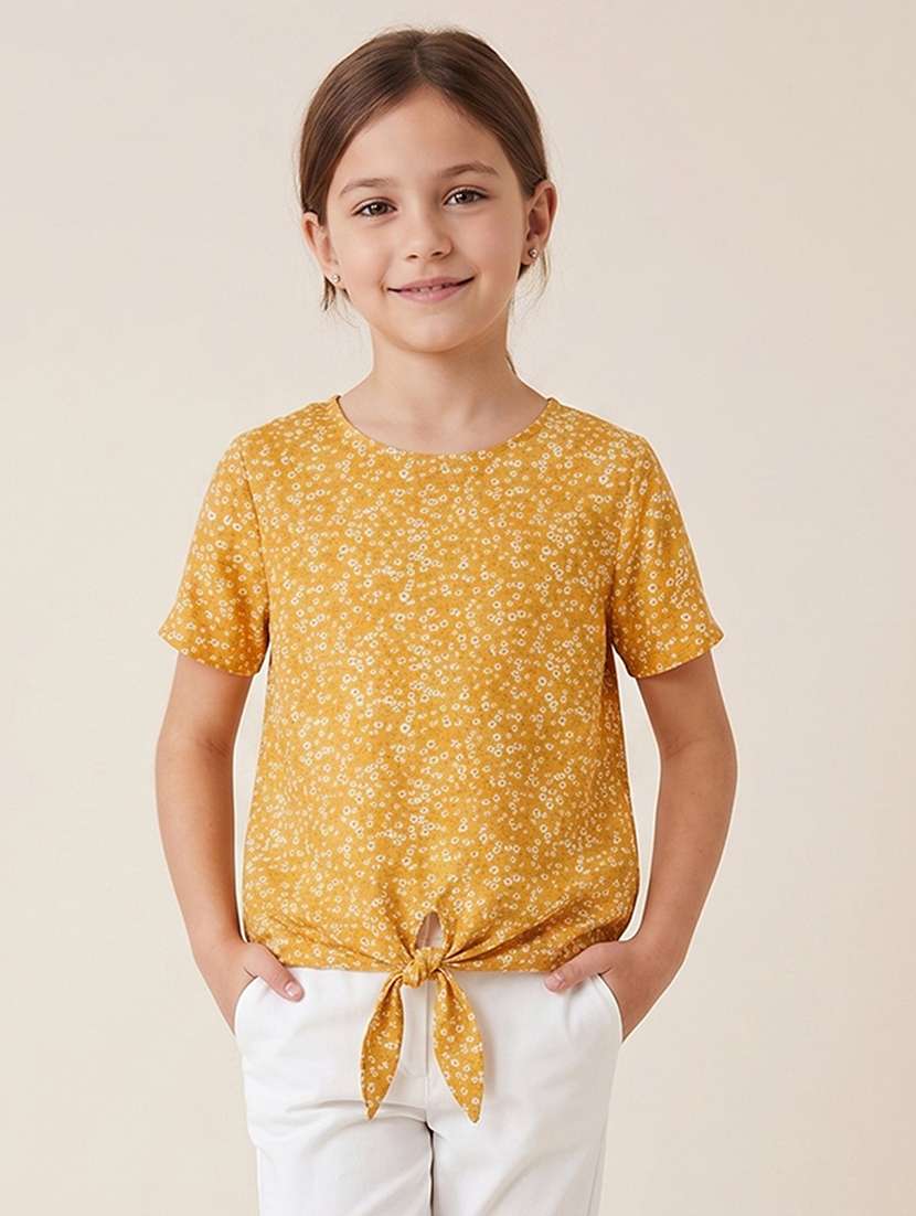 girls floral printed short sleeves regular top